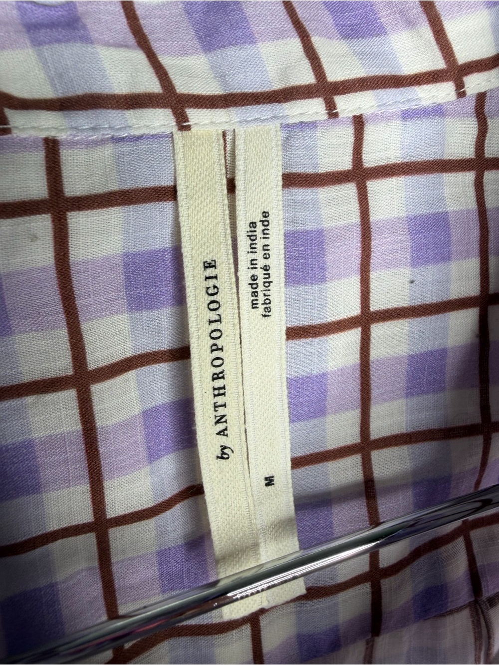 Anthropologie Lavender Plaid Button-Down with Maroon Striped Accents - Picture 5 of 12